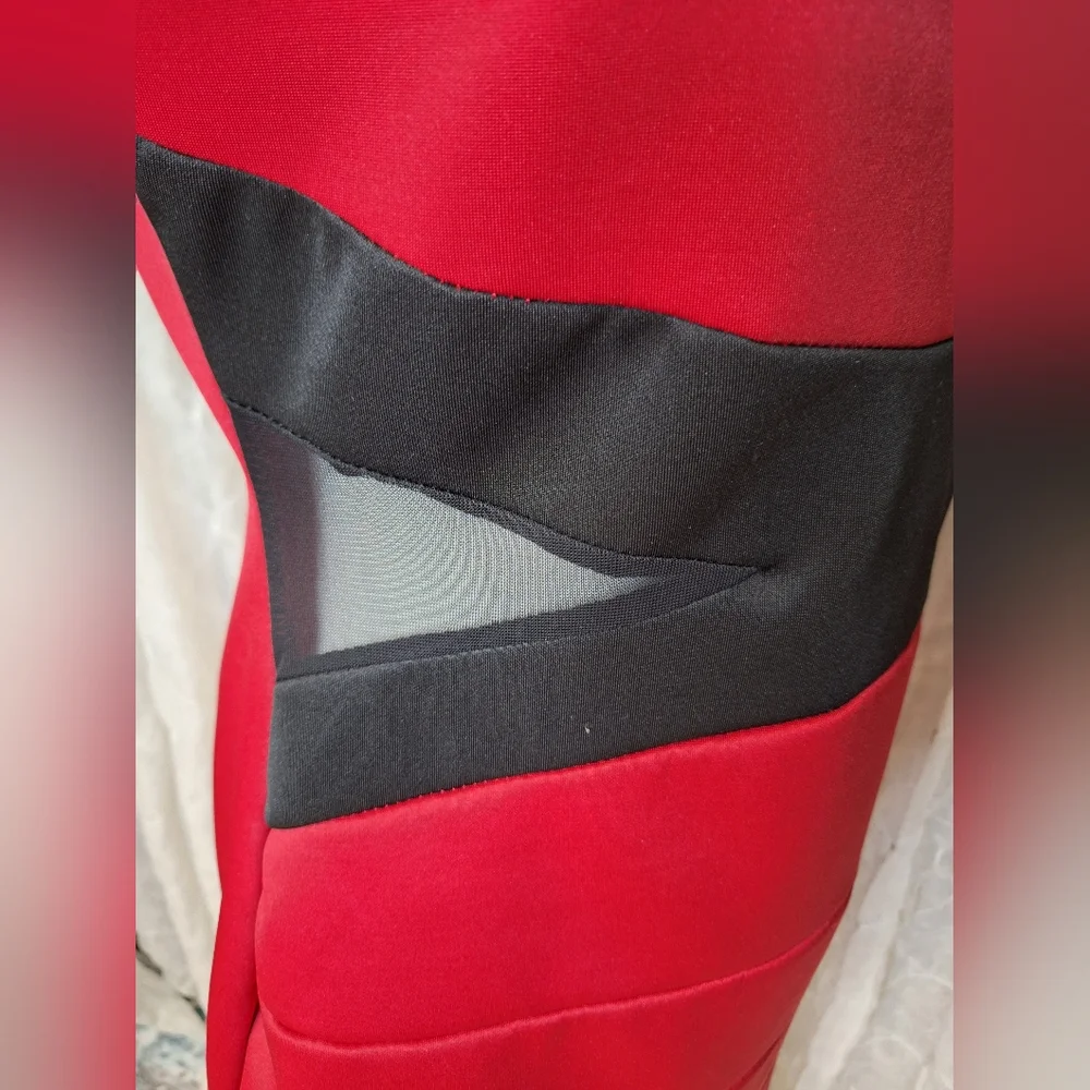Charlotte Russe Y2K Vintage Red & Black Mesh Cut Out Cocktail Bodycon Mini Dress - Picture 3 of 9